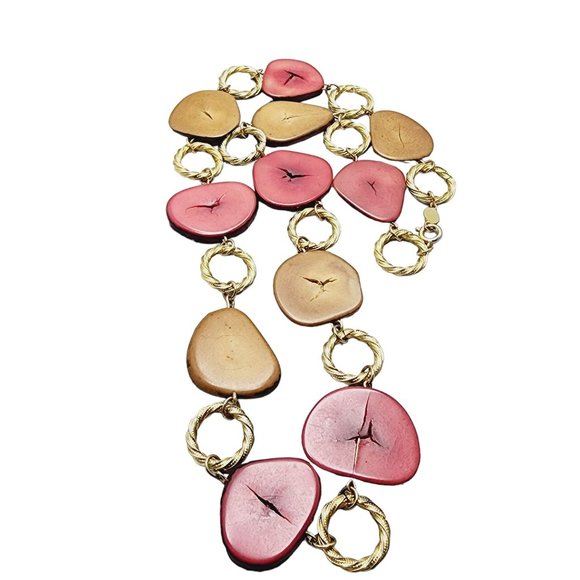 Vintage Signed Accessocraft Banana Wood Slice Chain Necklace (A1078) - Picture 2 of 5